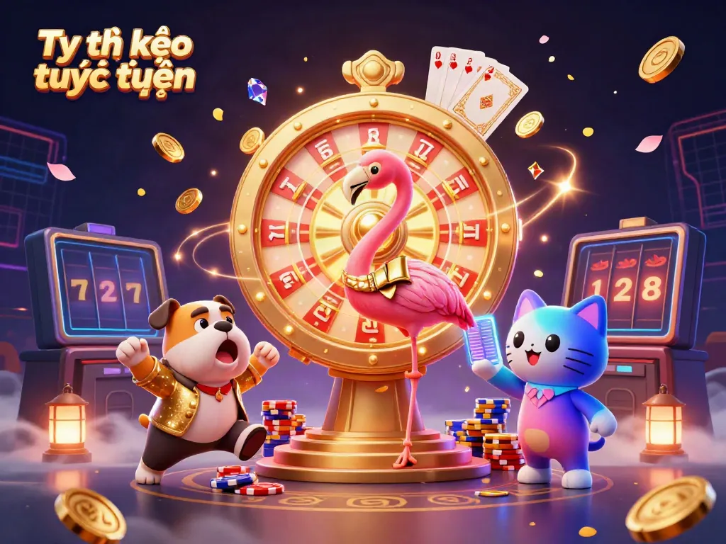 Experience the excitement of Tỷ lệ kèo trực tuyến with colorful casino characters, sparkling gems, and dynamic game elements.
