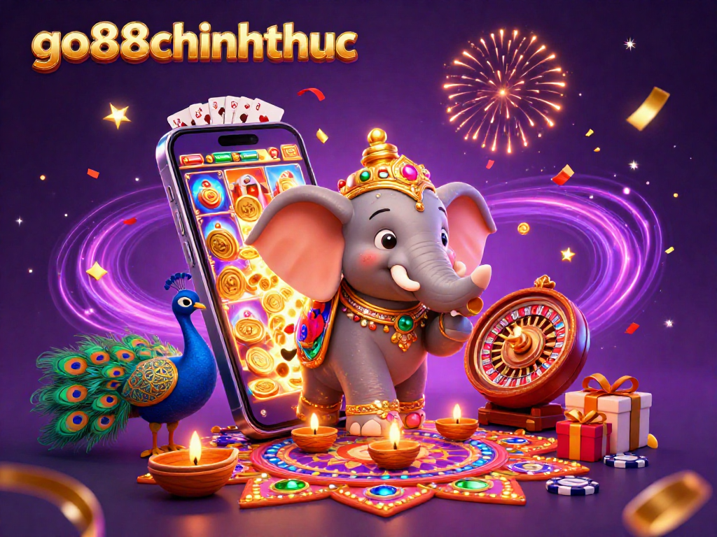 Experience vibrant gameplay with go88chinhthuc featuring a Diwali-themed elephant and engaging casino elements.