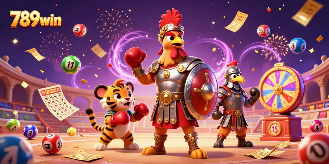 Engage in thrilling gameplay on 789win with a lively casino illustration featuring vibrant game elements.