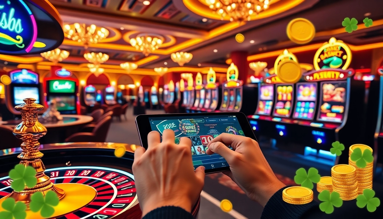 View of 8KBET's vibrant online casino interface showcasing dynamic slot machines and poker chips.
