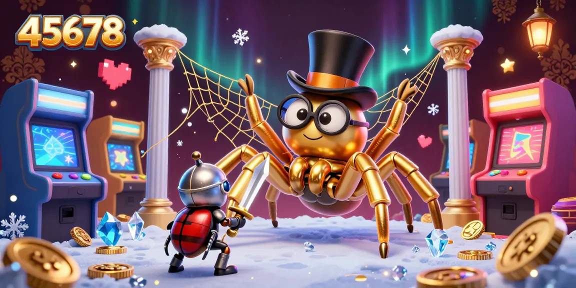 Engage with 45678's vibrant casino world as a brave beetle knight faces a golden tarantula.