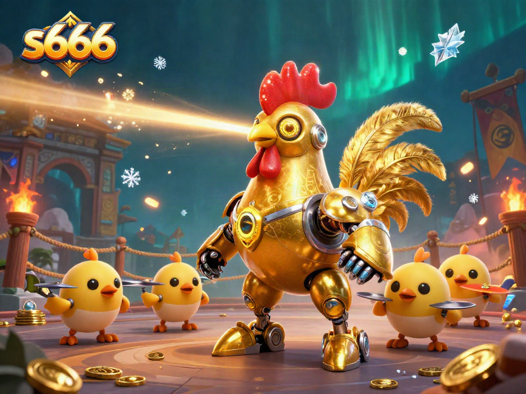 S666 engages players with dynamic laser action amidst casino-themed elements and golden tokens.