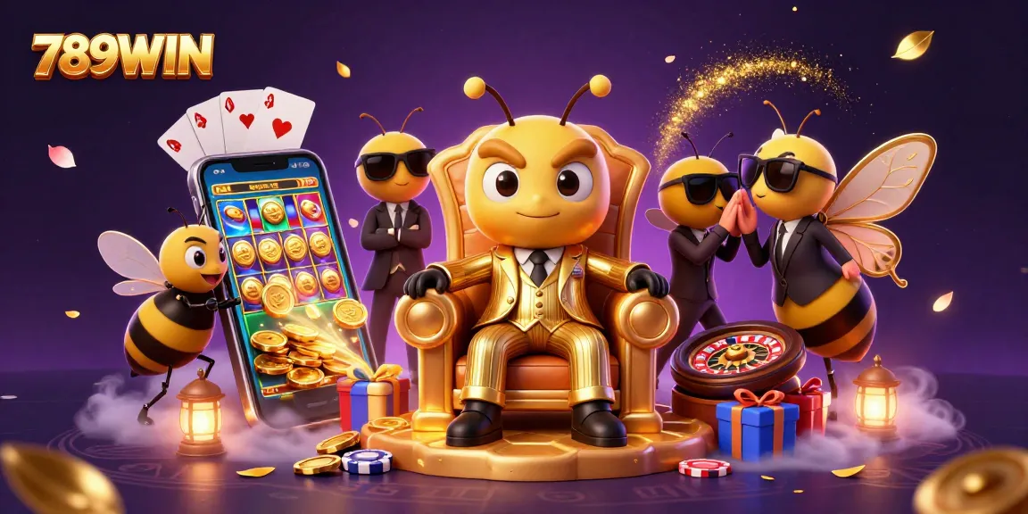 Experience the excitement of 789WIN with a buzzing bumblebee mob boss in a vibrant casino scene.