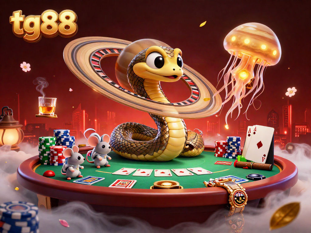 Place bets in the cosmic tg88 casino with a Saturn snake and astronaut mice.