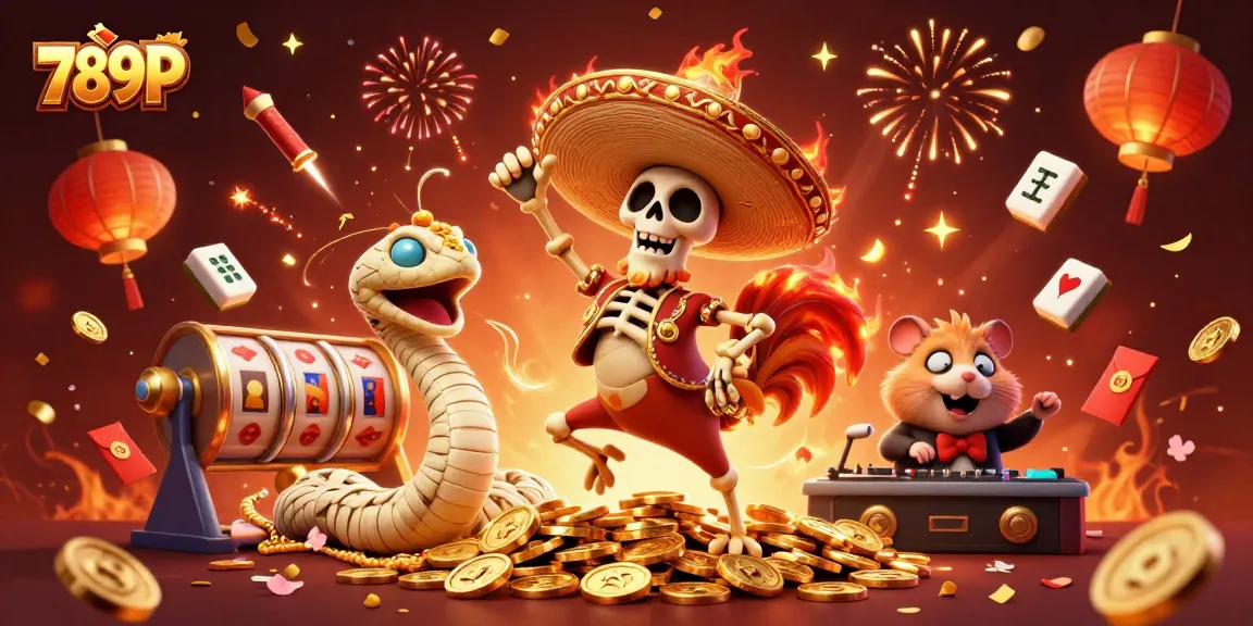 Engage in thrilling slots at 789P with a lively 3D casino celebration scene.
