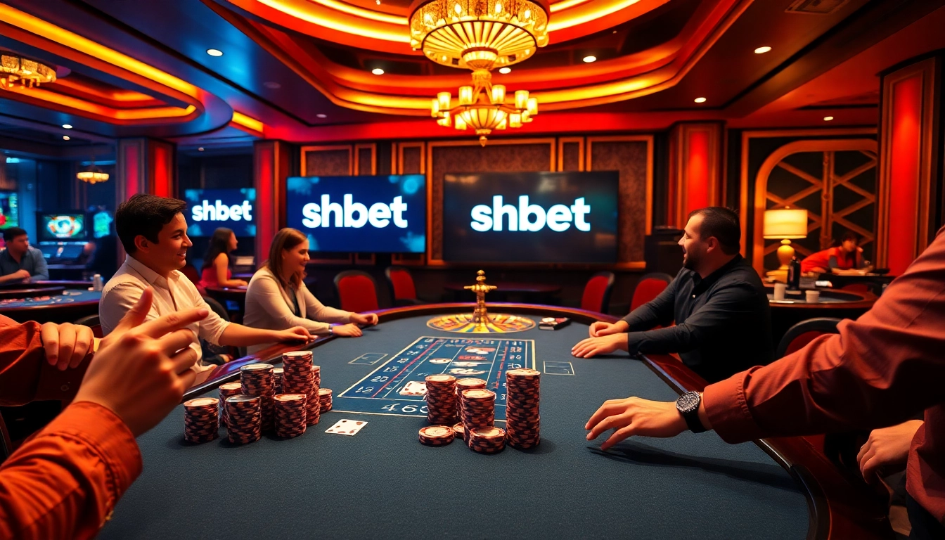 Experience the thrill of shbet at a luxurious casino table with vibrant poker action.