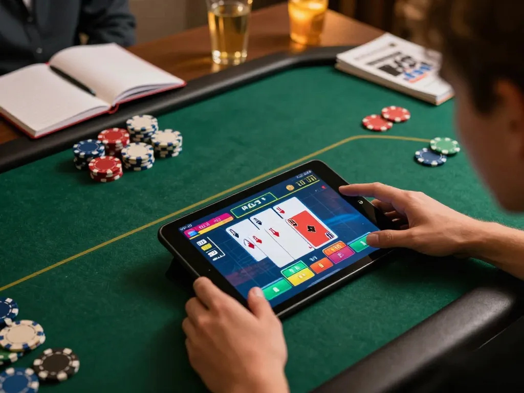 Experience strategic online poker gameplay at 8K8 with vibrant tablet interface and engaging atmosphere.