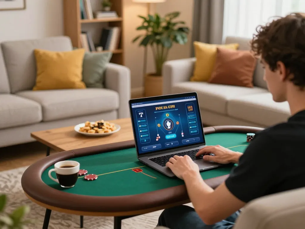Engaging online poker gameplay on https://lucky88s.in.net/ in a cozy home environment