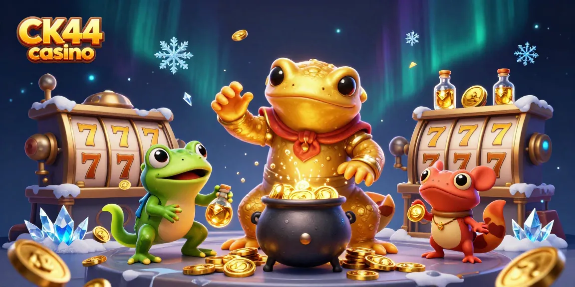 Engage with CK44 casino's vibrant 3D world featuring gold coins and exciting slot reels.