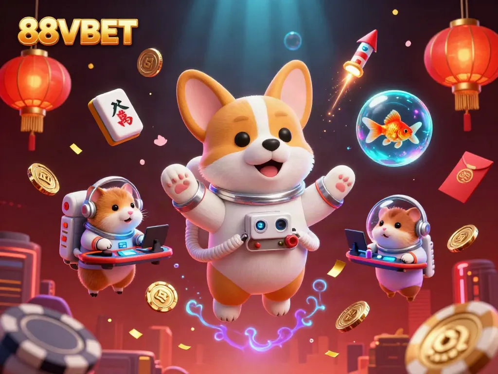 Engage with 88VBET through a vibrant casino scene featuring interactive gaming elements and fun characters.