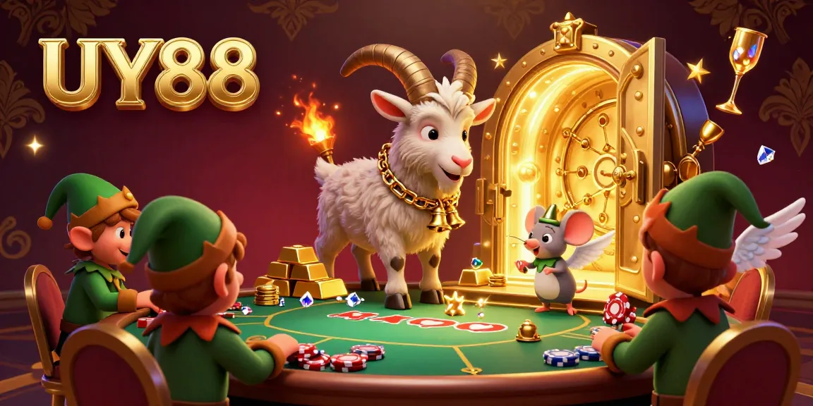 Join the festive chaos at UY88 while the Krampus goat manages a vibrant casino filled with treasures.