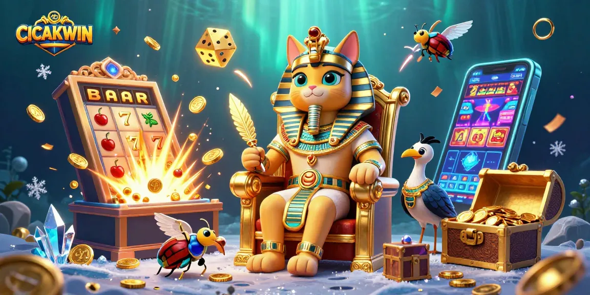 CICAKWIN slots soar with a pharaoh cat and golden treasures amidst a jackpot explosion