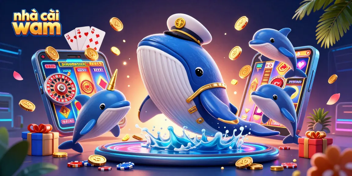 Experience thrilling gameplay at nhà cái vmax with a dynamic scene of a whale breaching in coins alongside playful dolphins.