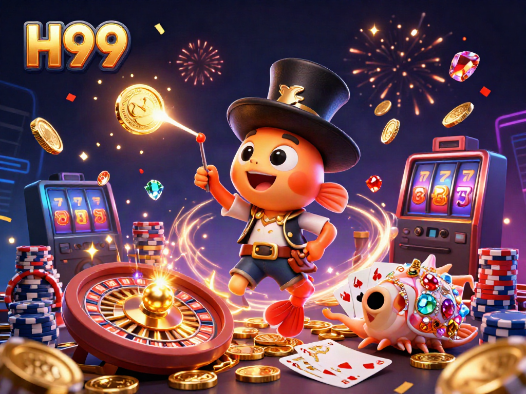 Engage with H99’s exciting casino action featuring golden coins, vibrant characters, and dynamic gaming elements.