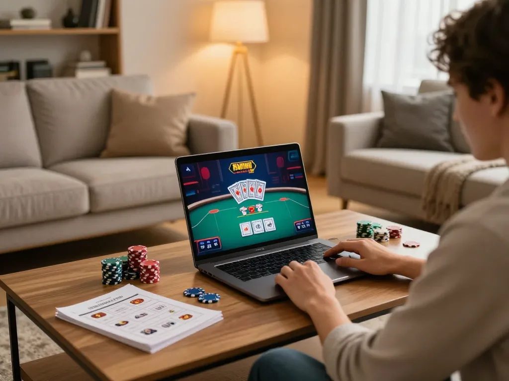 Engaging in online poker at trang chủ o8 with a cozy gaming setup and warm atmosphere.