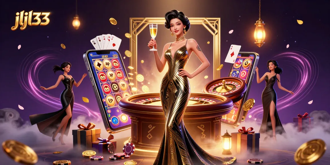Experience the excitement of jljl33 as a photorealistic Asian woman enjoys casino glam.