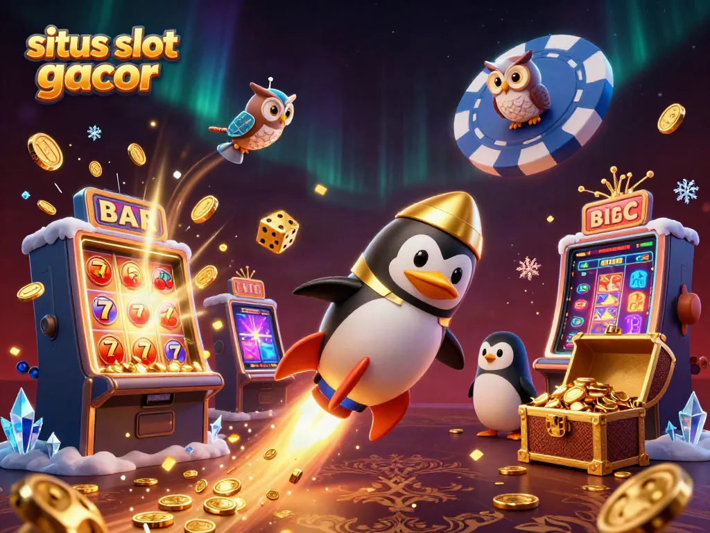 Situs slot gacor showcased through a vibrant 3D illustration with dynamic casino elements bursting with excitement.