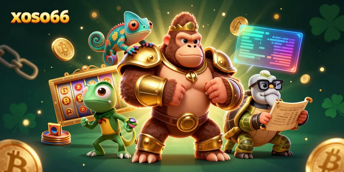Experience thrilling action at xoso66 with a gorilla king and chameleon in a vibrant online casino.