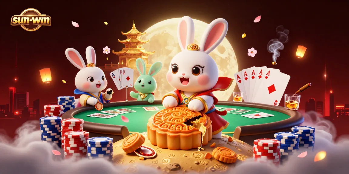Experience the thrill at sun-win casino with a dynamic poker scene featuring a moon rabbit.
