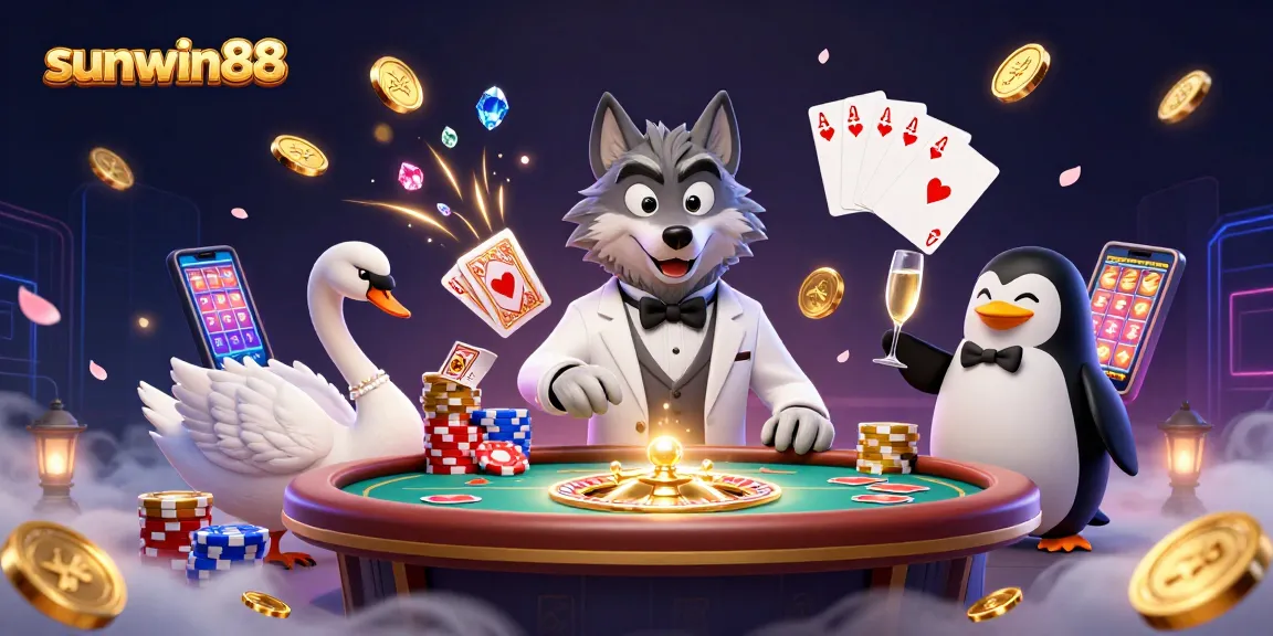 Experience excitement with sunwin88 at a baccarat table in a vibrant casino scene.