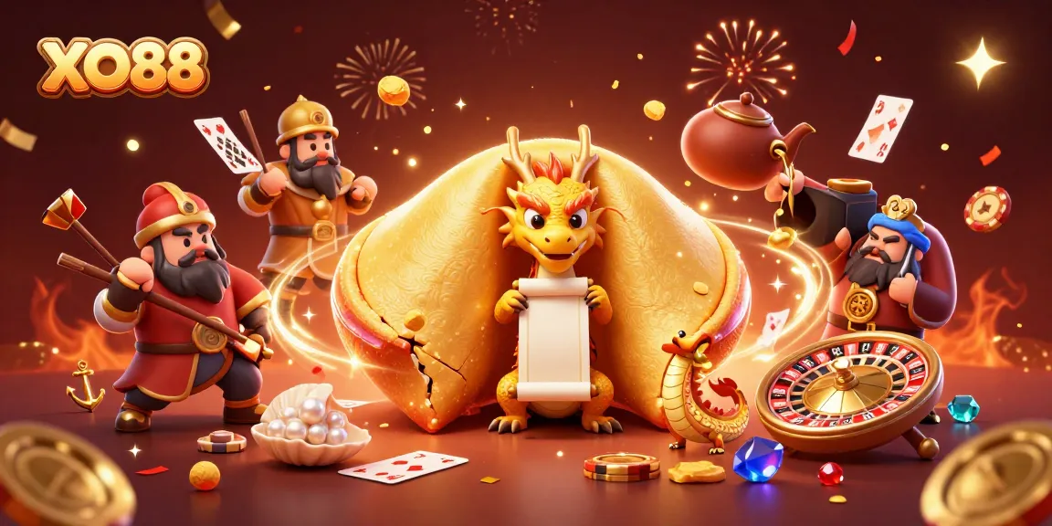 Experience the excitement of XO88 with a dynamic casino scene featuring iconic elements.